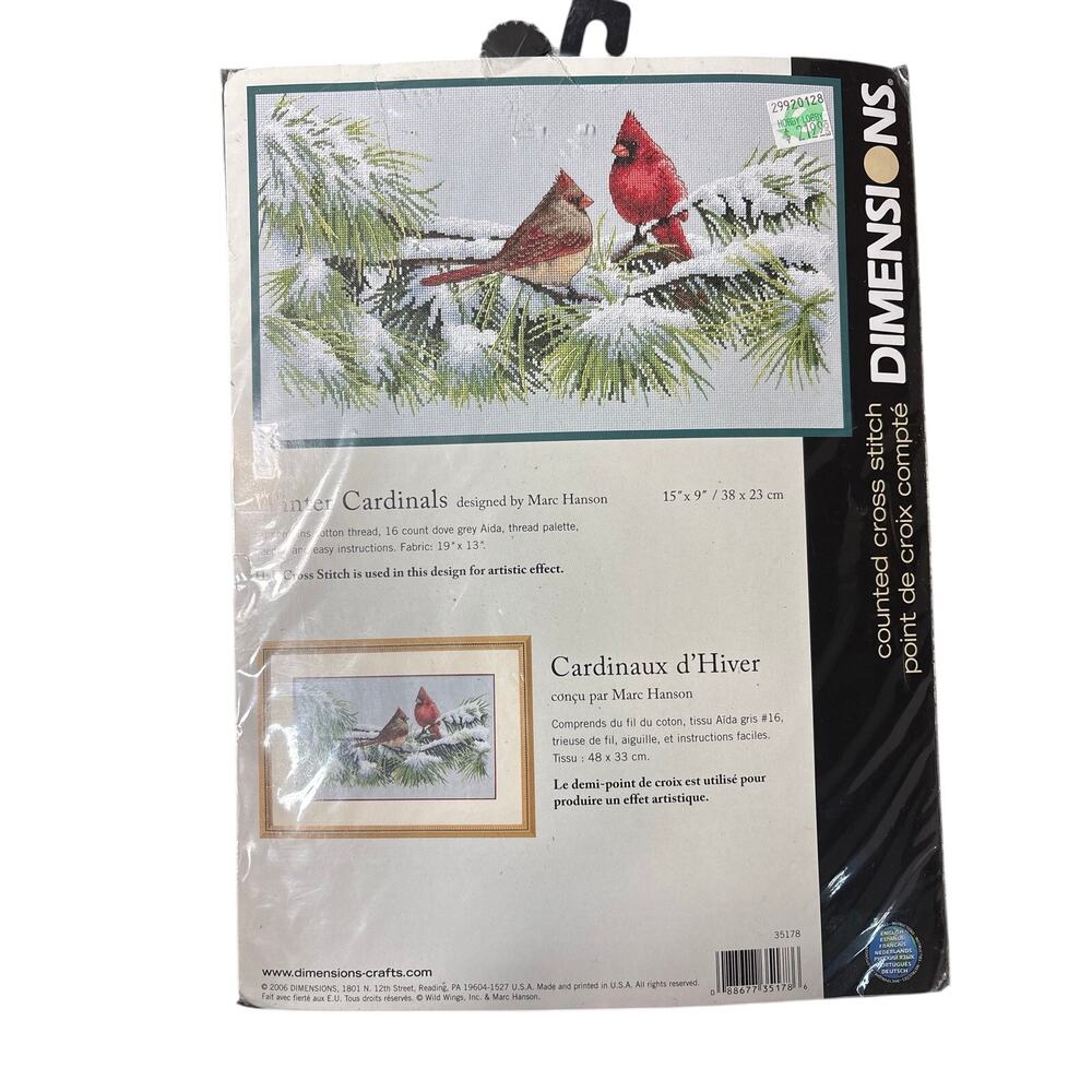 Dimensions- 2006- Winter Cardinal Counted Cross Stitch Kit- Unopened 15x9"